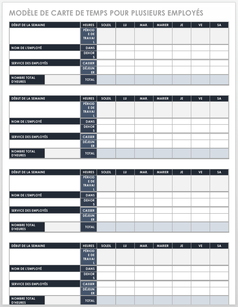 17 modèles de relevés horaires et de cartes de pointage gratuits